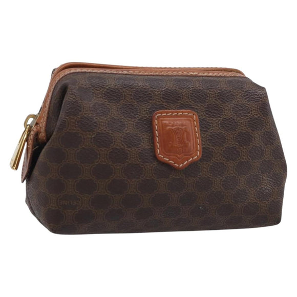 CELINE Macadam Canvas Pouch PVC Leather Brown Gold Auth ki7007