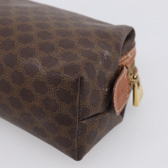 CELINE Macadam Canvas Pouch PVC Leather Brown Gold Auth ki7007