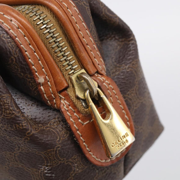 CELINE Macadam Canvas Pouch PVC Leather Brown Gold Auth ki7007