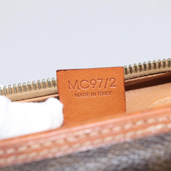 CELINE Macadam Canvas Pouch PVC Leather Brown Gold Auth ki7007