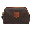 CELINE Macadam Canvas Pouch PVC Leather Brown Gold Auth ki7007-2