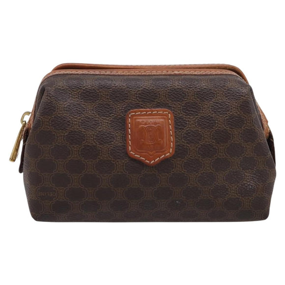 CELINE Macadam Canvas Pouch PVC Leather Brown Gold Auth ki7007