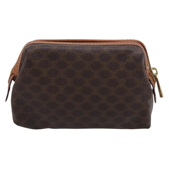 CELINE Macadam Canvas Pouch PVC Leather Brown Gold Auth ki7007