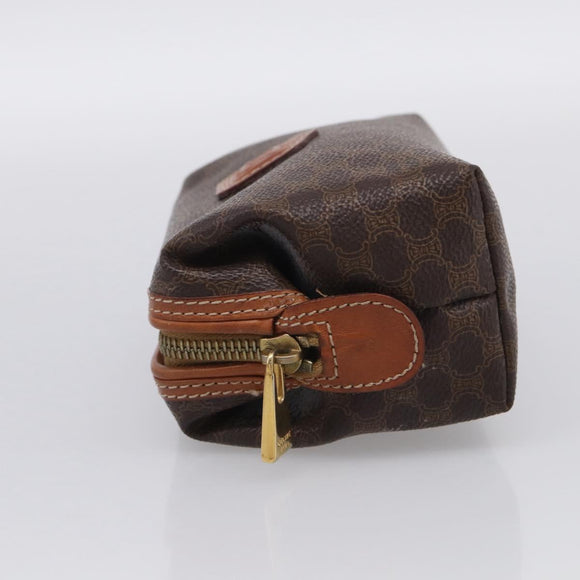 CELINE Macadam Canvas Pouch PVC Leather Brown Gold Auth ki7007
