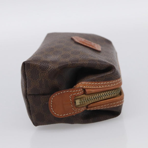 CELINE Macadam Canvas Pouch PVC Leather Brown Gold Auth ki7007