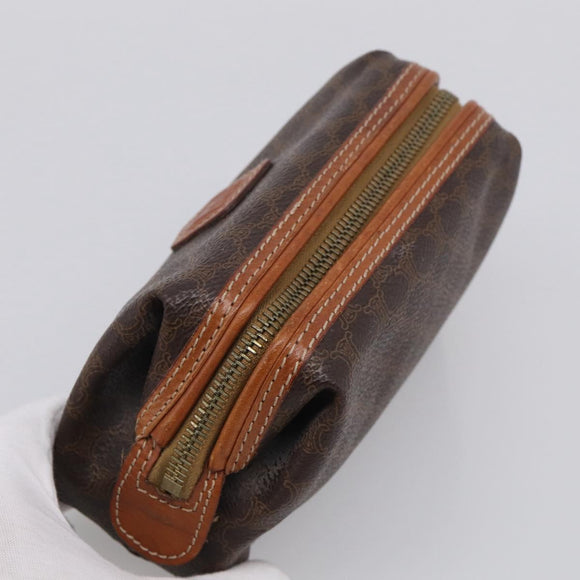 CELINE Macadam Canvas Pouch PVC Leather Brown Gold Auth ki7007
