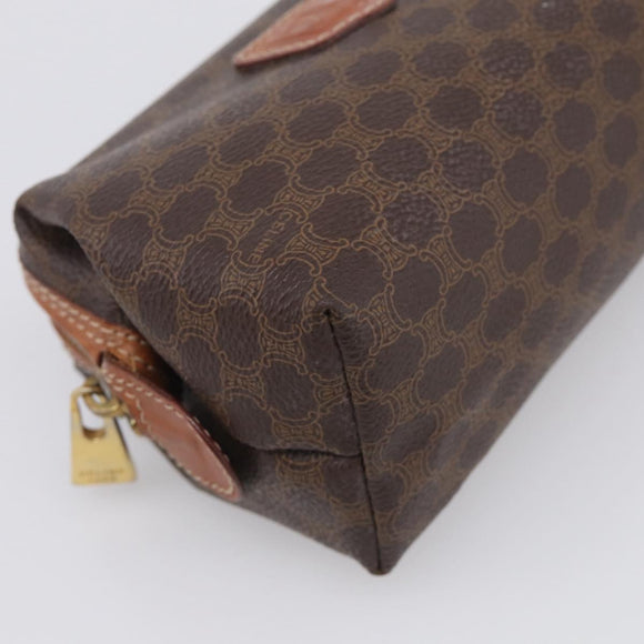 CELINE Macadam Canvas Pouch PVC Leather Brown Gold Auth ki7007