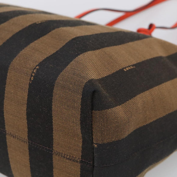FENDI Pequin Canvas Tote Bag Brown Black Auth ki7008V