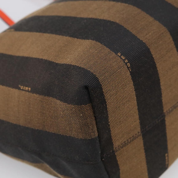 FENDI Pequin Canvas Tote Bag Brown Black Auth ki7008V
