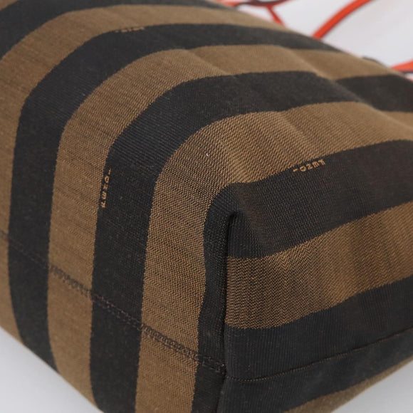 FENDI Pequin Canvas Tote Bag Brown Black Auth ki7008V