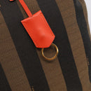 FENDI Pequin Canvas Tote Bag Brown Black Auth ki7008V-14