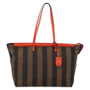 FENDI Pequin Canvas Tote Bag Brown Black Auth ki7008V-2