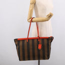 FENDI Pequin Canvas Tote Bag Brown Black Auth ki7008V-23