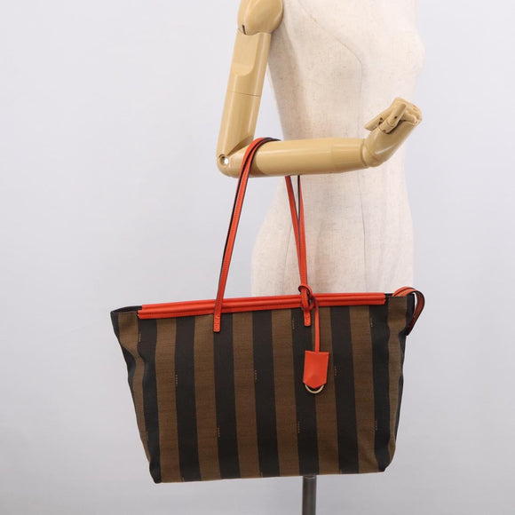 FENDI Pequin Canvas Tote Bag Brown Black Auth ki7008V