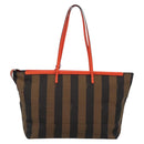 FENDI Pequin Canvas Tote Bag Brown Black Auth ki7008V-3