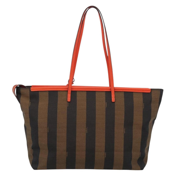 FENDI Pequin Canvas Tote Bag Brown Black Auth ki7008V