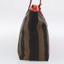 FENDI Pequin Canvas Tote Bag Brown Black Auth ki7008V-4