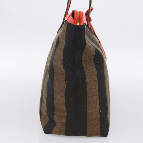 FENDI Pequin Canvas Tote Bag Brown Black Auth ki7008V