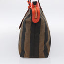 FENDI Pequin Canvas Tote Bag Brown Black Auth ki7008V-5