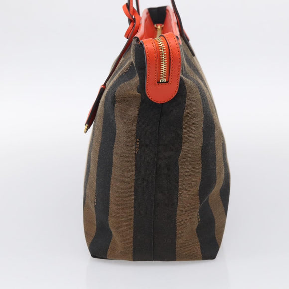 FENDI Pequin Canvas Tote Bag Brown Black Auth ki7008V