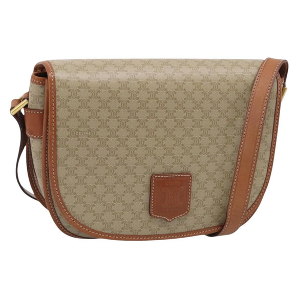 CELINE Macadam Canvas Shoulder Bag PVC Beige Gold Auth ki7009V