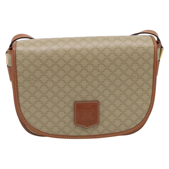 CELINE Macadam Canvas Shoulder Bag PVC Beige Gold Auth ki7009V
