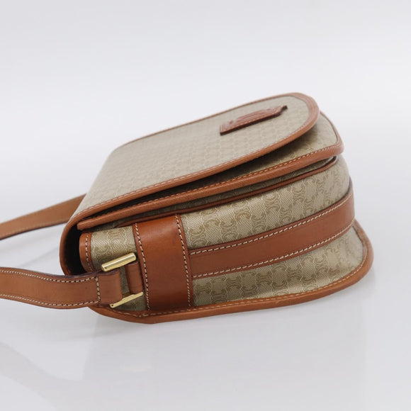 CELINE Macadam Canvas Shoulder Bag PVC Beige Gold Auth ki7009V