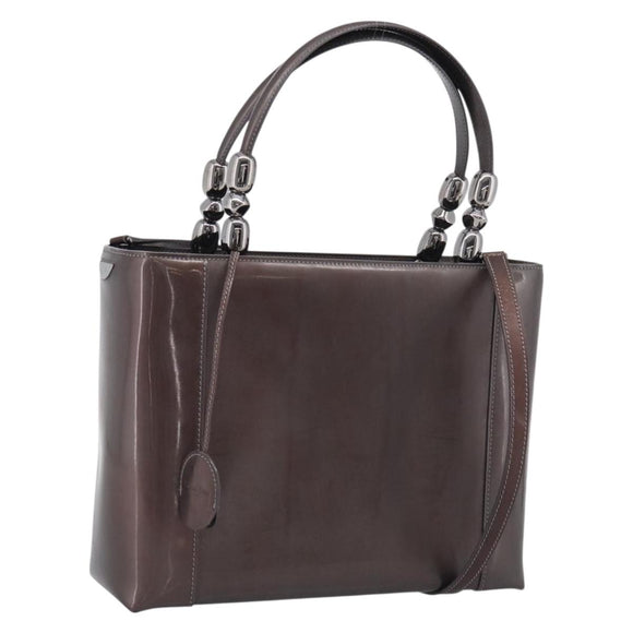 Christian Dior Maris Pearl Tote Bag Patent Leather 2way Gray Silver Auth ki7012A