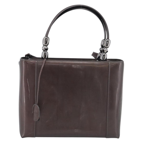 Christian Dior Maris Pearl Tote Bag Patent Leather 2way Gray Silver Auth ki7012A