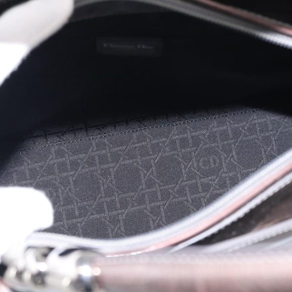 Christian Dior Maris Pearl Tote Bag Patent Leather 2way Gray Silver Auth ki7012A