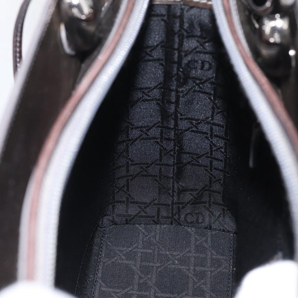 Christian Dior Maris Pearl Tote Bag Patent Leather 2way Gray Silver Auth ki7012A