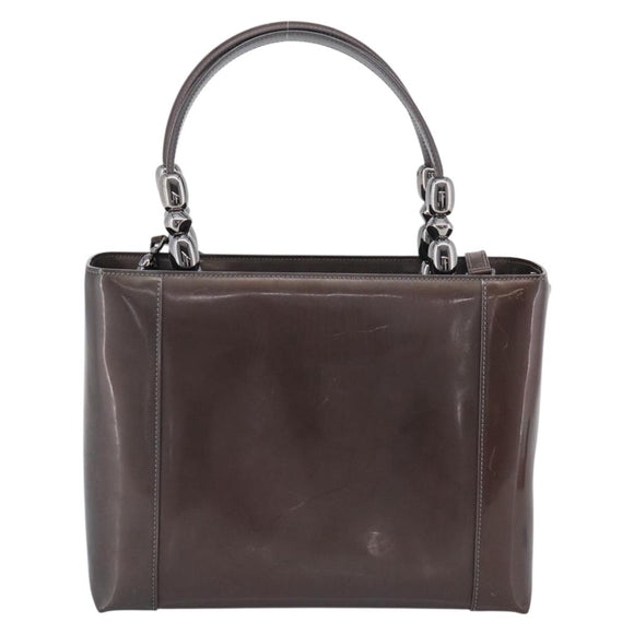 Christian Dior Maris Pearl Tote Bag Patent Leather 2way Gray Silver Auth ki7012A