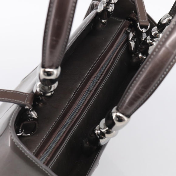 Christian Dior Maris Pearl Tote Bag Patent Leather 2way Gray Silver Auth ki7012A