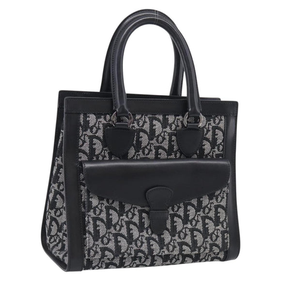 Christian Dior Trotter Canvas Tote Bag Black Silver Auth ki7013M