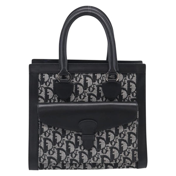 Christian Dior Trotter Canvas Tote Bag Black Silver Auth ki7013M