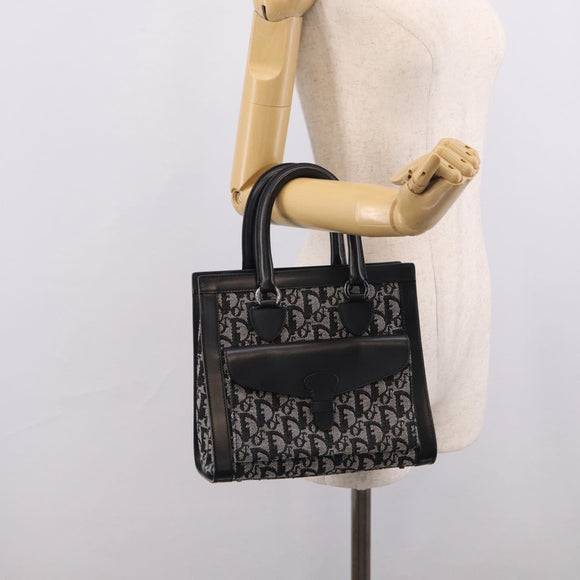 Christian Dior Trotter Canvas Tote Bag Black Silver Auth ki7013M