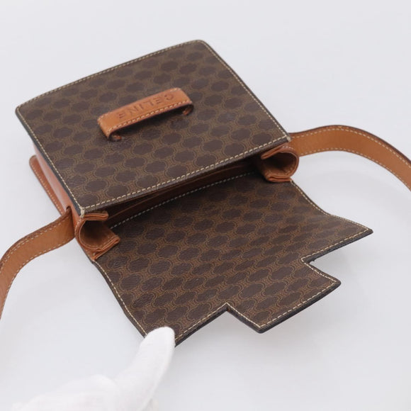 CELINE Macadam Canvas Shoulder Bag PVC Leather Brown Gold Auth ki7015V