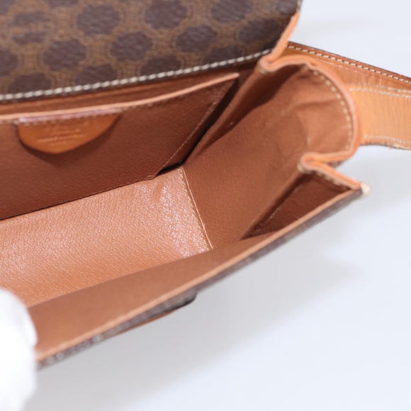 CELINE Macadam Canvas Shoulder Bag PVC Leather Brown Gold Auth ki7015V