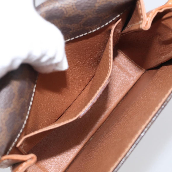 CELINE Macadam Canvas Shoulder Bag PVC Leather Brown Gold Auth ki7015V
