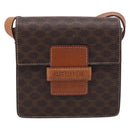 CELINE Macadam Canvas Shoulder Bag PVC Leather Brown Gold Auth ki7015V-2
