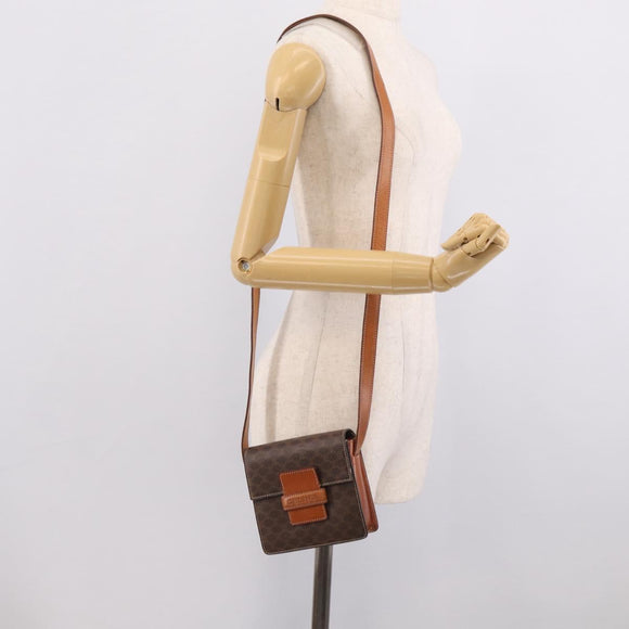 CELINE Macadam Canvas Shoulder Bag PVC Leather Brown Gold Auth ki7015V