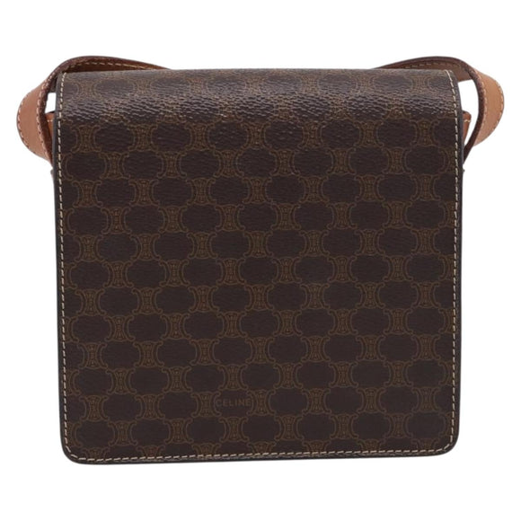 CELINE Macadam Canvas Shoulder Bag PVC Leather Brown Gold Auth ki7015V