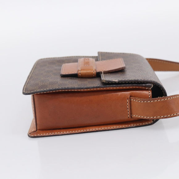 CELINE Macadam Canvas Shoulder Bag PVC Leather Brown Gold Auth ki7015V