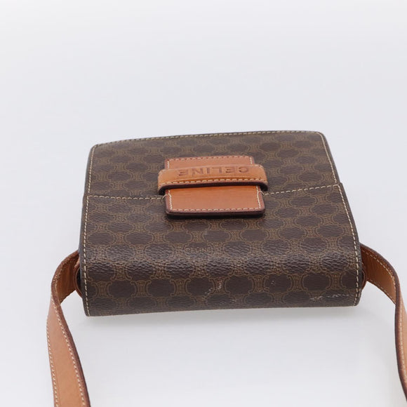CELINE Macadam Canvas Shoulder Bag PVC Leather Brown Gold Auth ki7015V