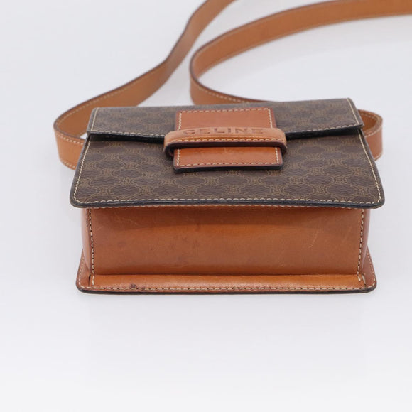 CELINE Macadam Canvas Shoulder Bag PVC Leather Brown Gold Auth ki7015V