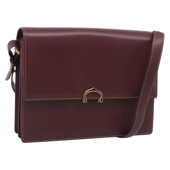Cartier Shoulder Bag Leather Bordeaux Gold Auth ki7016V