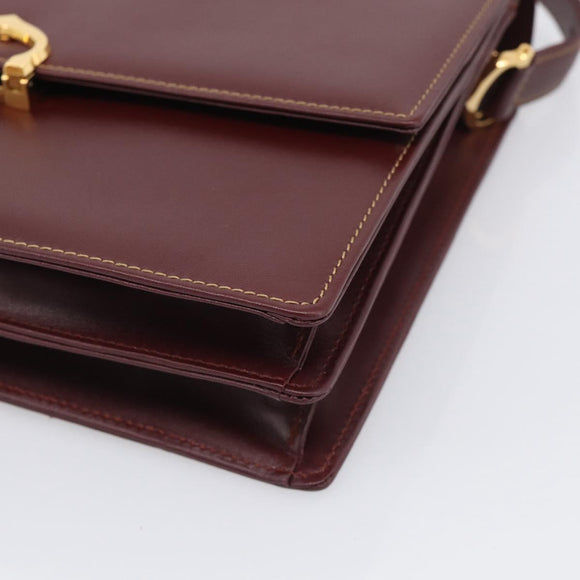 Cartier Shoulder Bag Leather Bordeaux Gold Auth ki7016V