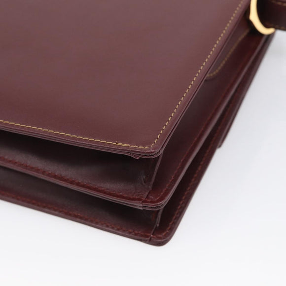 Cartier Shoulder Bag Leather Bordeaux Gold Auth ki7016V