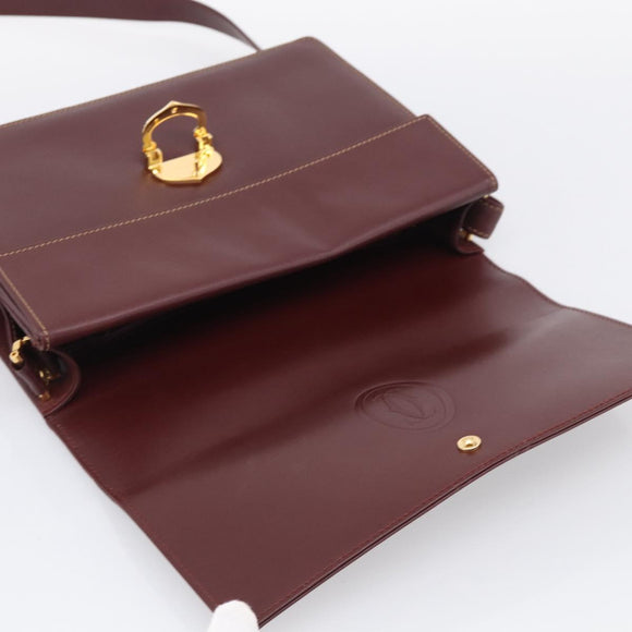 Cartier Shoulder Bag Leather Bordeaux Gold Auth ki7016V