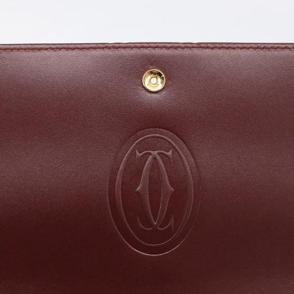 Cartier Shoulder Bag Leather Bordeaux Gold Auth ki7016V